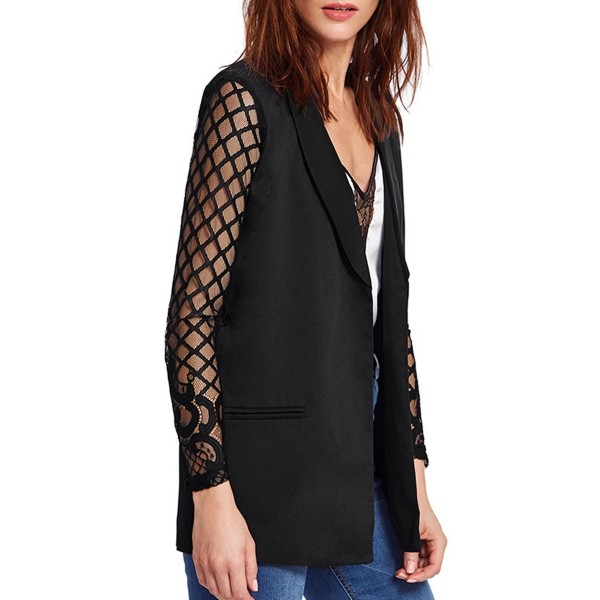 Thin Patchwork See-Through Sleeve Lace-Up Women's Blazer