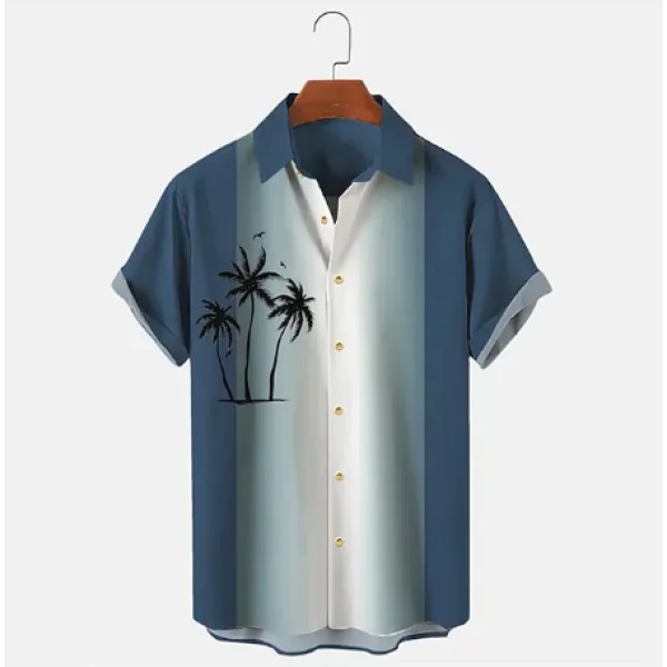 Men's Summer Vintage Geometric Hawaiian Beach Print Short Sleeve Shirt