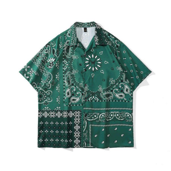 Casual Retro Cashew Flower Print Short Sleeve Hawaiian Shirt