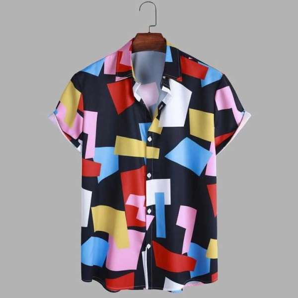 Men's Clothing Summer Men Hawaiian Print Short Sleeve Shirt