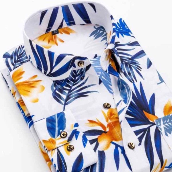 Shirt Men's Collar Polyester Fiber Polyester Sand Difficult Leisure Travel Slim-fitting Flower Shirt