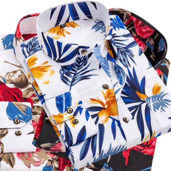 Shirt Men's Collar Polyester Fiber Polyester Sand Difficult Leisure Travel Slim-fitting Flower Shirt