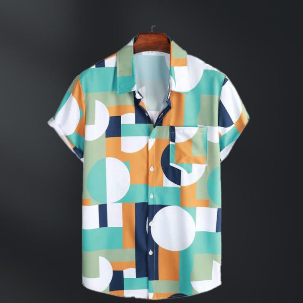 Men's Summer Short Sleeve Vintage Geometric Hawaiian Shirt