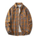 Men's Casual Plaid Stand Collar Long Sleeve Shirts Breathable Two-Color Splicing