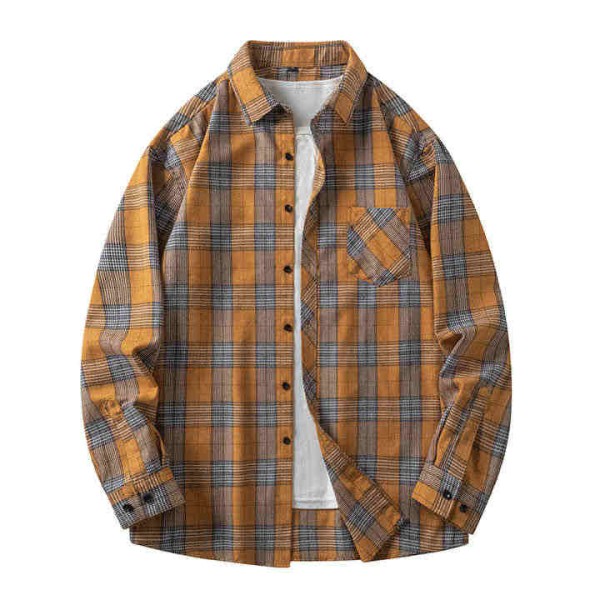 Men's Casual Plaid Stand Collar Long Sleeve Shirts Breathable Two-Color Splicing
