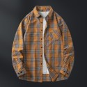 Men's Casual Plaid Stand Collar Long Sleeve Shirts Breathable Two-Color Splicing