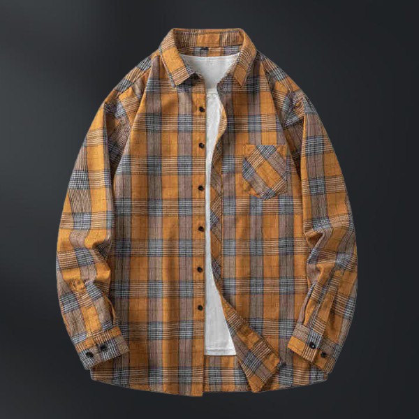 Men's Casual Plaid Stand Collar Long Sleeve Shirts Breathable Two-Color Splicing