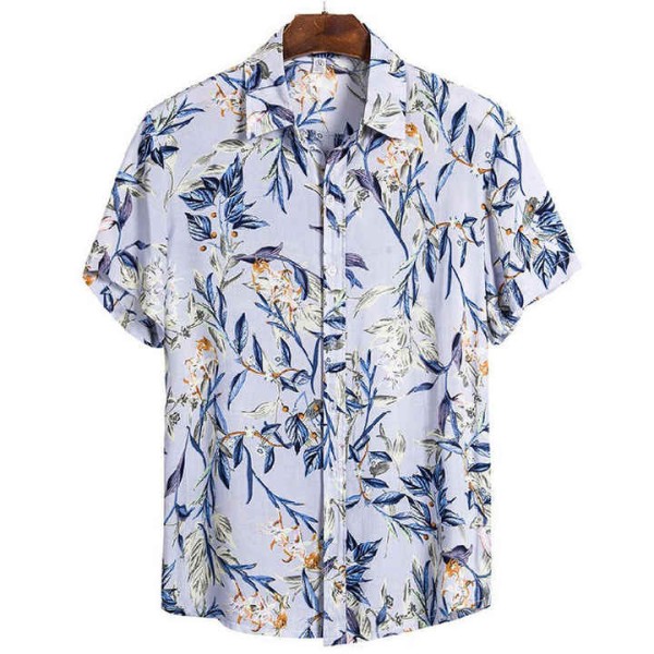 Fashion Man Shirt Casual Button Hawaiian Print Beach Short Sleeved