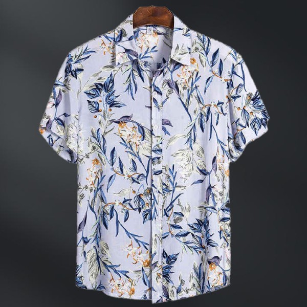 Fashion Man Shirt Casual Button Hawaiian Print Beach Short Sleeved