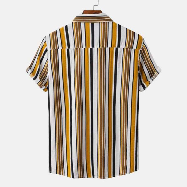 New Men's Hawaiian Beach Shirts Casual Cotton Stripes Print Short