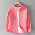 Men's Casual Slim Fit Long Sleeve Button up Soild Cotton Linen Shirt