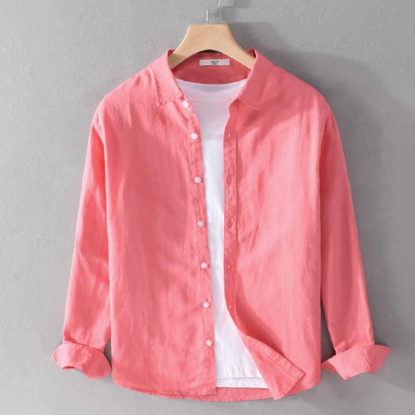 Men's Casual Slim Fit Long Sleeve Button up Soild Cotton Linen Shirt