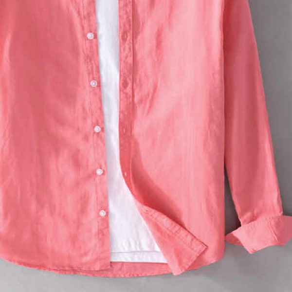 Men's Casual Slim Fit Long Sleeve Button up Soild Cotton Linen Shirt