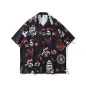 Skull Print Short Sleeved Hawaiian Shirt Men's Beach Set Button Letters