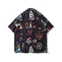 Skull Print Short Sleeved Hawaiian Shirt Men's Beach Set Button Letters
