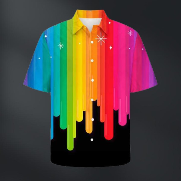 New Style Short Sleeve Colorful Graphic Blouses Beach Vacation Shirts For Men Clothes