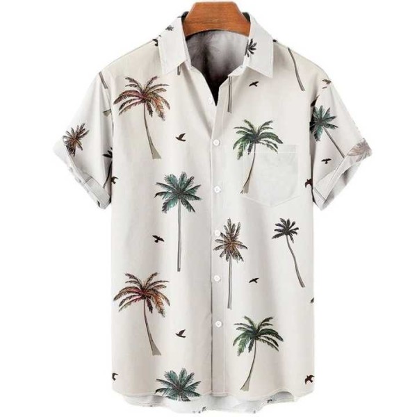 Hawaii Men's Short Sleeved Shirt, Street Casual Wear White Hawaiian Shirt