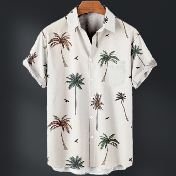 Hawaii Men's Short Sleeved Shirt, Street Casual Wear White Hawaiian Shirt