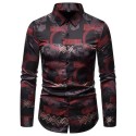 Men's Casual Long Sleeve Flannel Shirt Breathable Digital Print Turn-Down Collar