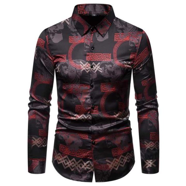 Men's Casual Long Sleeve Flannel Shirt Breathable Digital Print Turn-Down Collar
