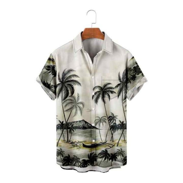 Men's Casual Hawaiian Scenery Print Short-Sleeved