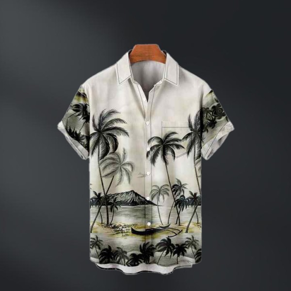 Men's Casual Hawaiian Scenery Print Short-Sleeved