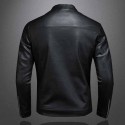 Men's Winter Moto Biker Leather Coat Slim Jacket with Stand Collar Casual Style