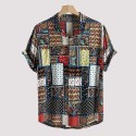 Cross-Border Ethnic Style Summer Men's Linen Printed Short-Sleeved 100% Cotton