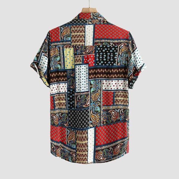 Cross-Border Ethnic Style Summer Men's Linen Printed Short-Sleeved 100% Cotton