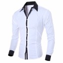 Men's Plus Size 100% Polyester Patchwork Casual Shirt Solid Long Sleeve