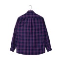 Square Collar Men'S Plaid Shirt Purple Long Sleeve Button