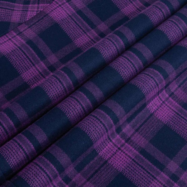 Square Collar Men'S Plaid Shirt Purple Long Sleeve Button