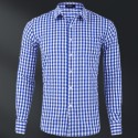 Men's Cotton Lapel Long-sleeved Shirt Casual Small Plaid Long-sleeved Shirt