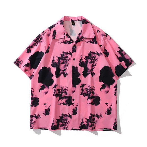 Men's Hip Hop Streetwear Shirts Polyester Boys Short Sleeve Oversize Beach Blouse