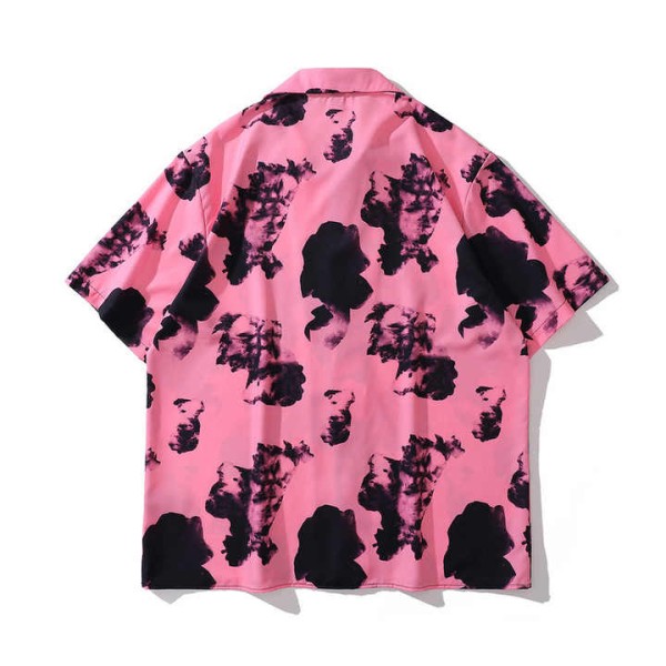 Men's Hip Hop Streetwear Shirts Polyester Boys Short Sleeve Oversize Beach Blouse