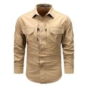 Men's Casual Cargo Long Sleeve Shirt Quick-Dry Non-Iron Slim
