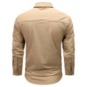 Men's Casual Cargo Long Sleeve Shirt Quick-Dry Non-Iron Slim