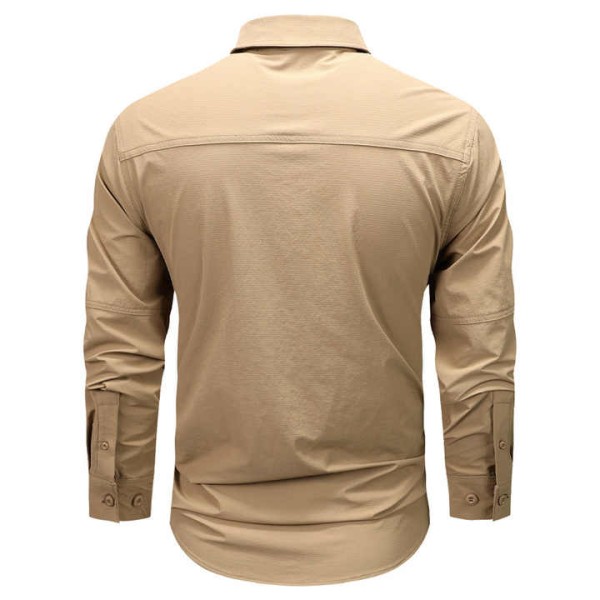 Men's Casual Cargo Long Sleeve Shirt Quick-Dry Non-Iron Slim