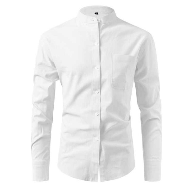 Men's Slim Fit Long Sleeve Shirt with Stand Collar Fashion Button