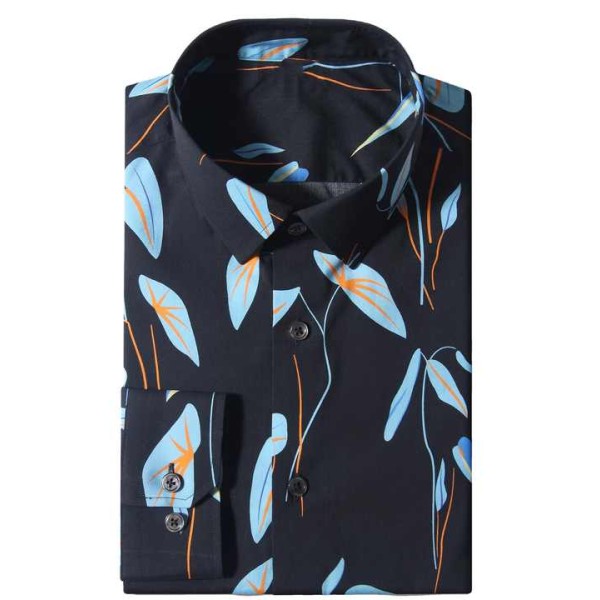 Direct High-End Men's Floral Cotton Long Sleeve Casual Shirt
