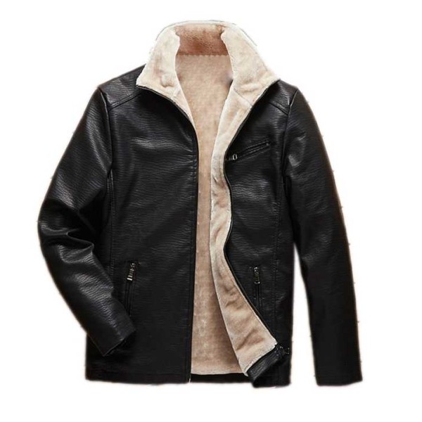 Autumn Winter Casual Plus Velvet Thick Leather Jacket Coats for Men