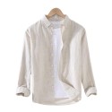 Men's Business Casual Cotton Linen White Long Sleeve Shirt