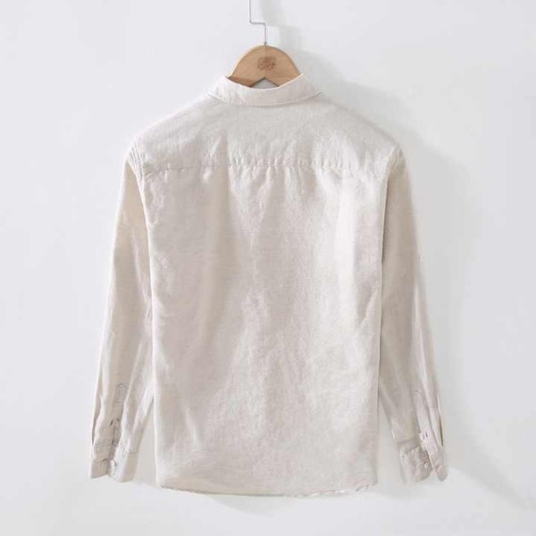 Men's Business Casual Cotton Linen White Long Sleeve Shirt