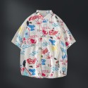 Hawaiian Beach Print Loose Couple Shirt Men's Short Sleeved Casual Cool Trendy Shirt