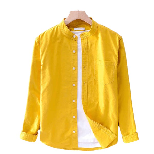 Pure Cotton Long Sleeve Shirt for Men Autumn Stand Collar Casual