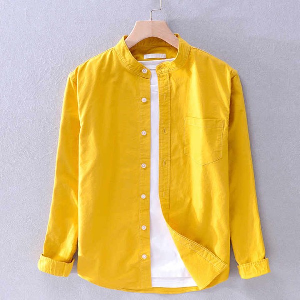 Pure Cotton Long Sleeve Shirt for Men Autumn Stand Collar Casual