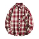 Men's Long Sleeve Casual Plaid Cotton Shirt Button