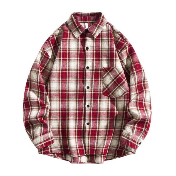Men's Long Sleeve Casual Plaid Cotton Shirt Button