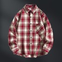 Men's Long Sleeve Casual Plaid Cotton Shirt Button