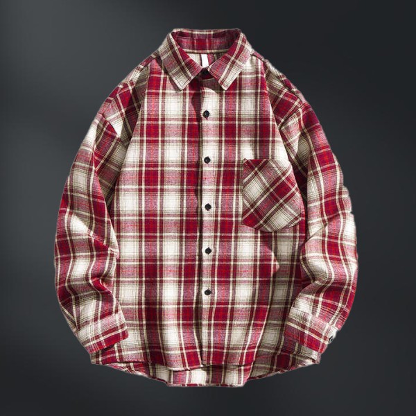 Men's Long Sleeve Casual Plaid Cotton Shirt Button